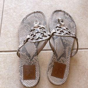 Tory Burch Miller size 9 sandal in a snake skin leather.